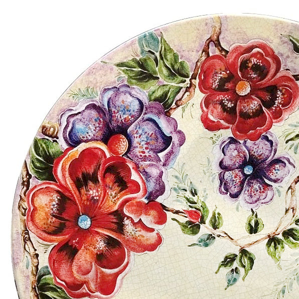 CERAMIC STONE TABLE + IRON BASE: FLOWER Design^ - Hand Painted - tops-selection.shop