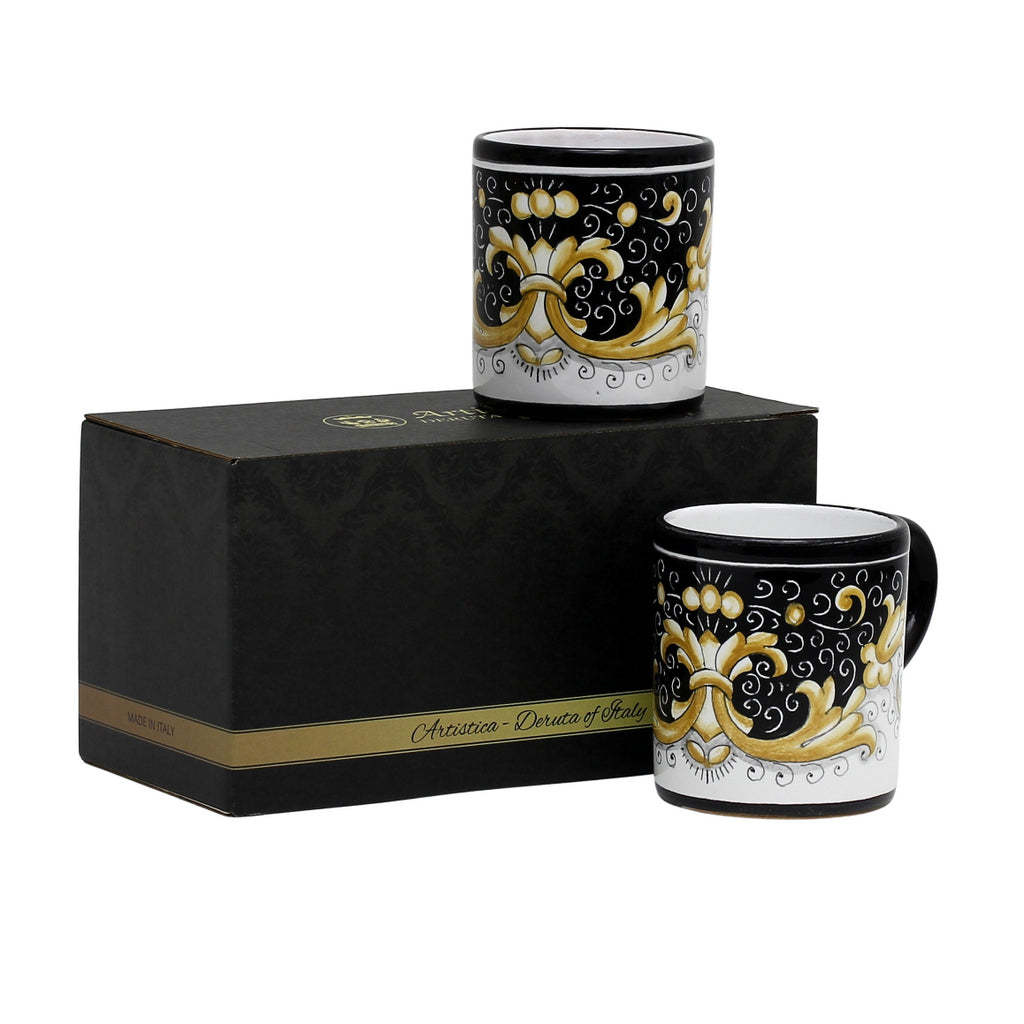 GIFT BOX: With two Deruta Mugs - DERUTA COLORI Black Gold Design - tops-selection.shop