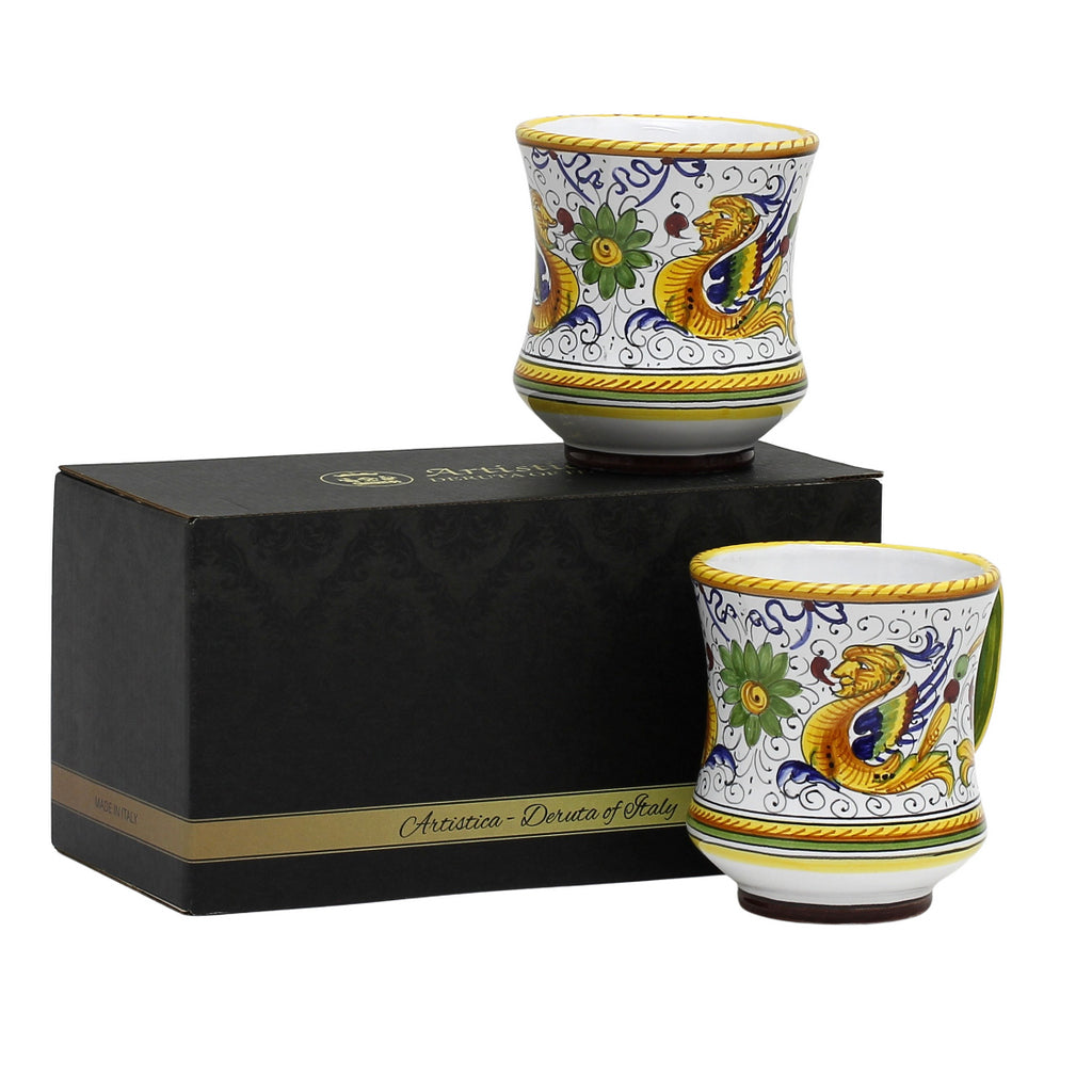 GIFT BOX: With two Deruta Mugs - RAFFAELLESCO DELUXE Concave Design - tops-selection.shop
