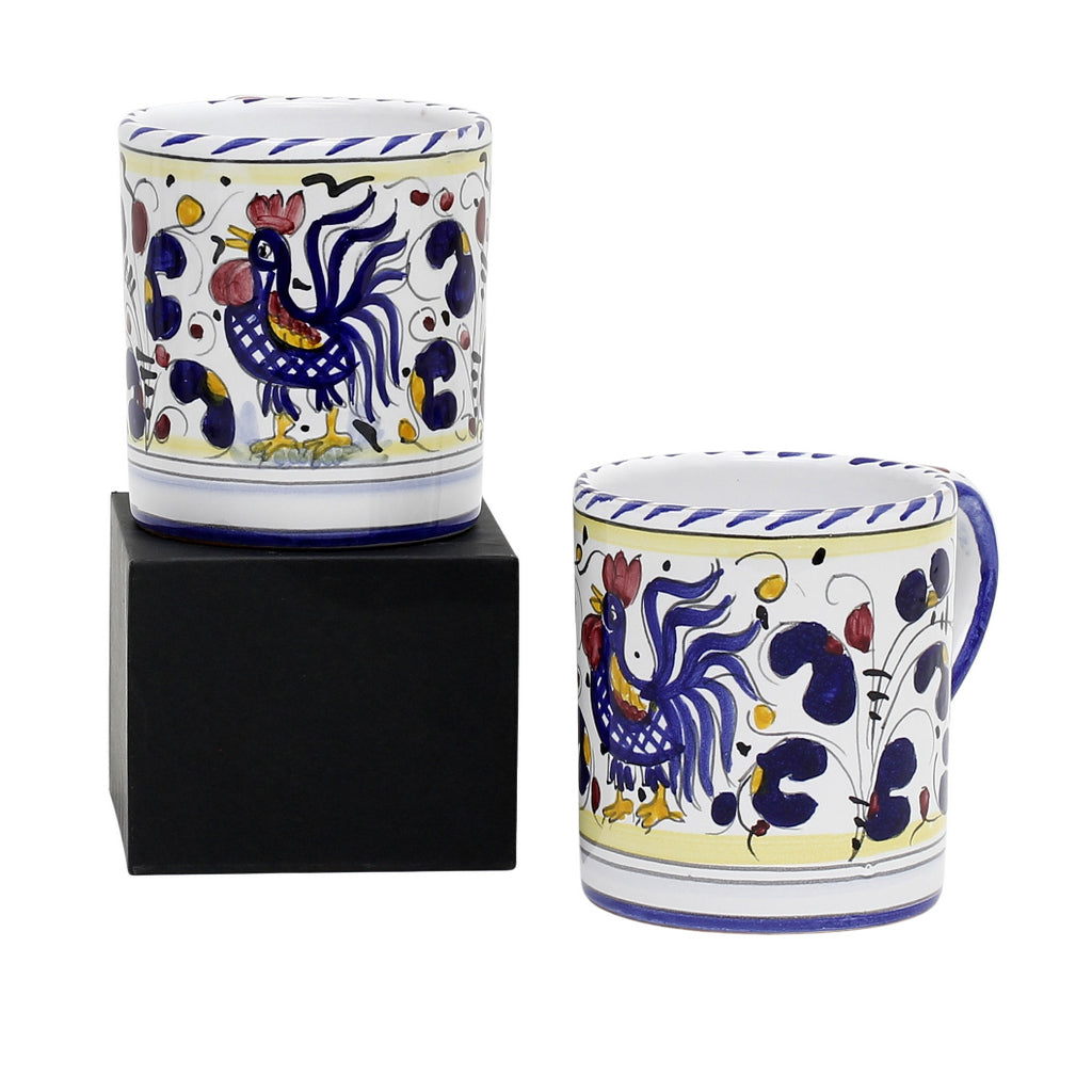 GIFT BOX: With two Deruta Mugs - ORVIETO BLUE ROOSTER Design - tops-selection.shop