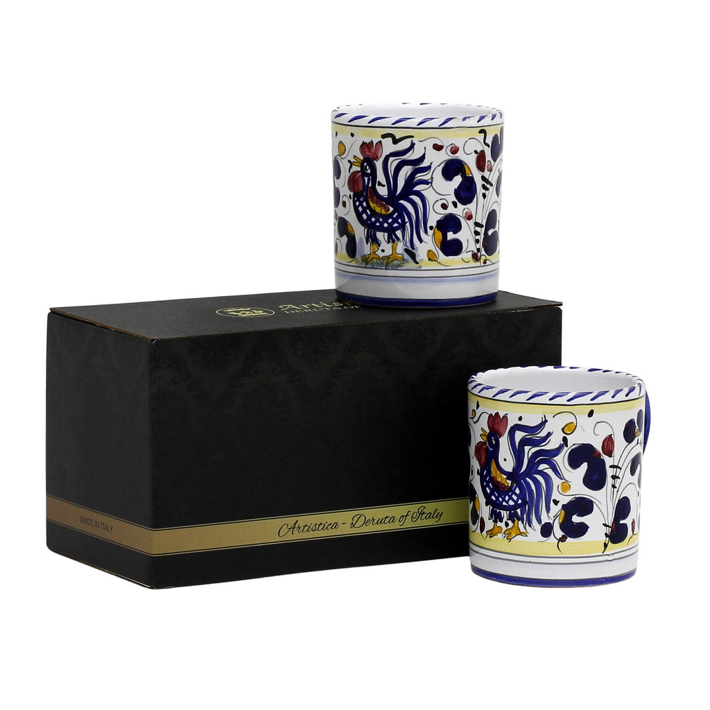 GIFT BOX: With two Deruta Mugs - ORVIETO BLUE ROOSTER Design - tops-selection.shop