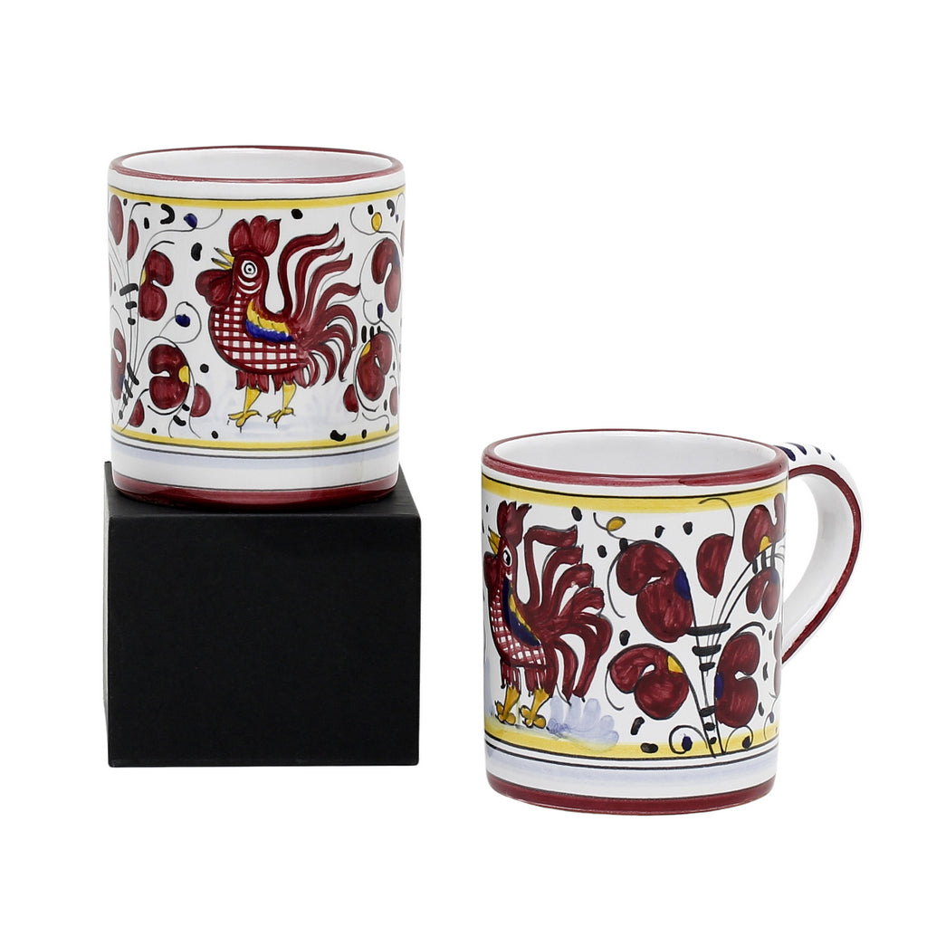 GIFT BOX: With two Deruta Mugs - ORVIETO RED ROOSTER Design - tops-selection.shop