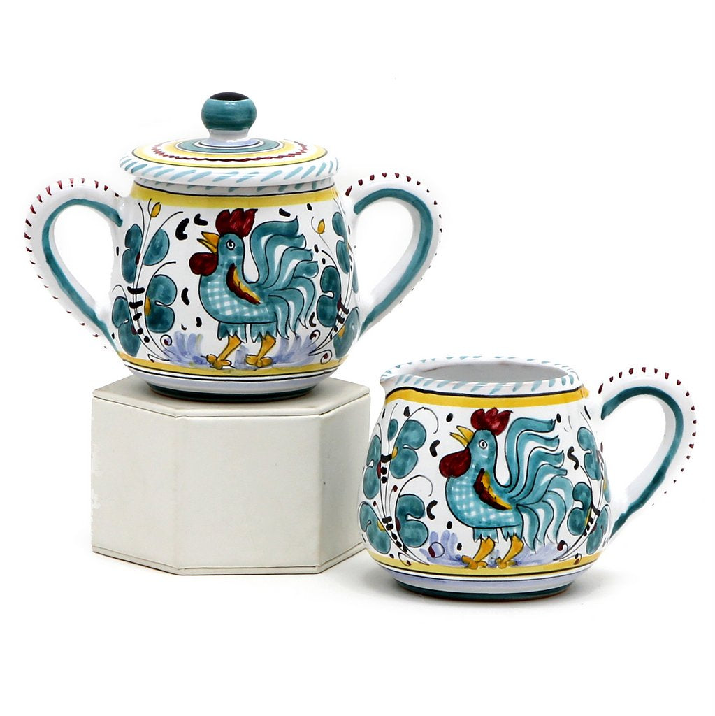 ORVIETO GREEN ROOSTER: Sugar and Creamer - tops-selection.shop
