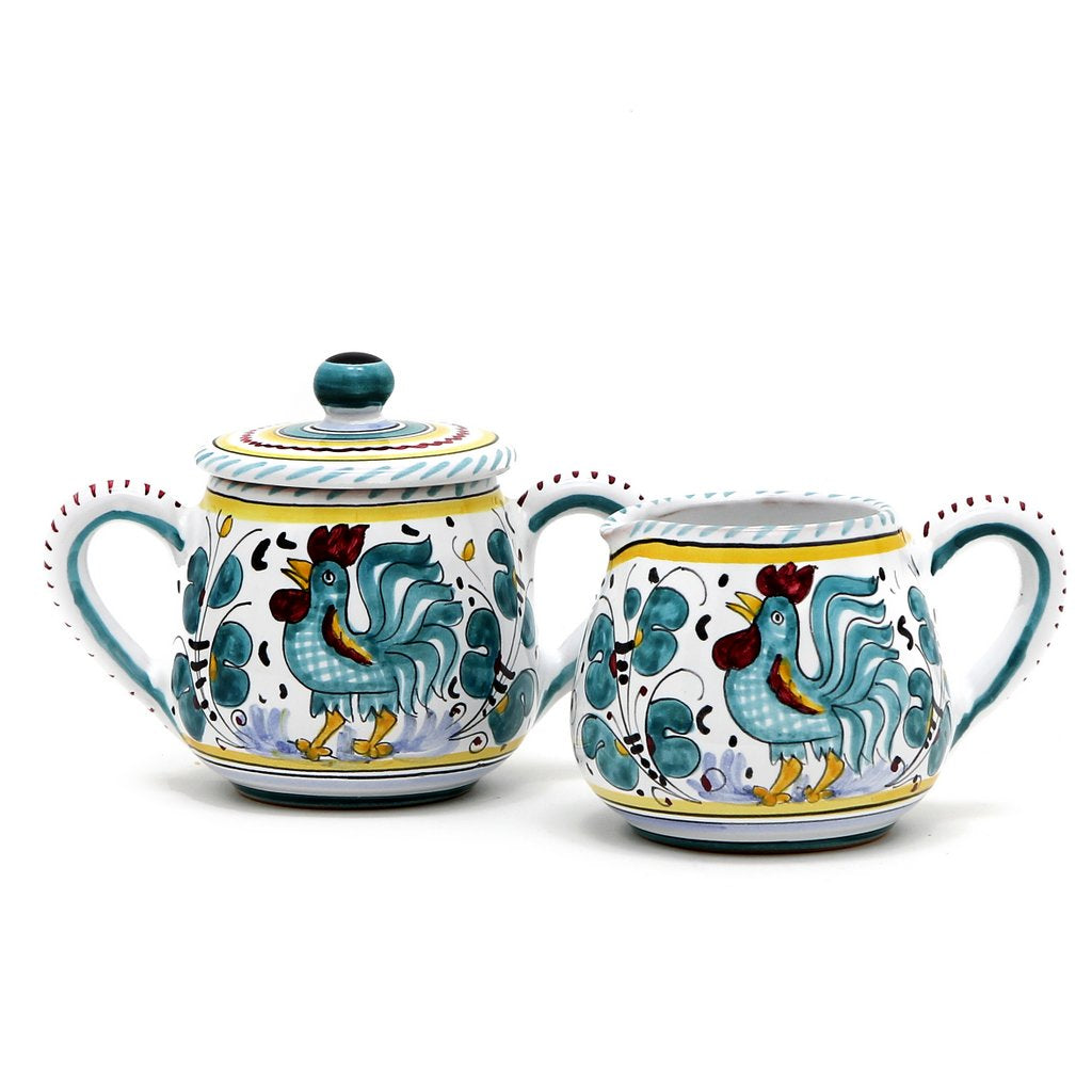 ORVIETO GREEN ROOSTER: Sugar and Creamer - tops-selection.shop