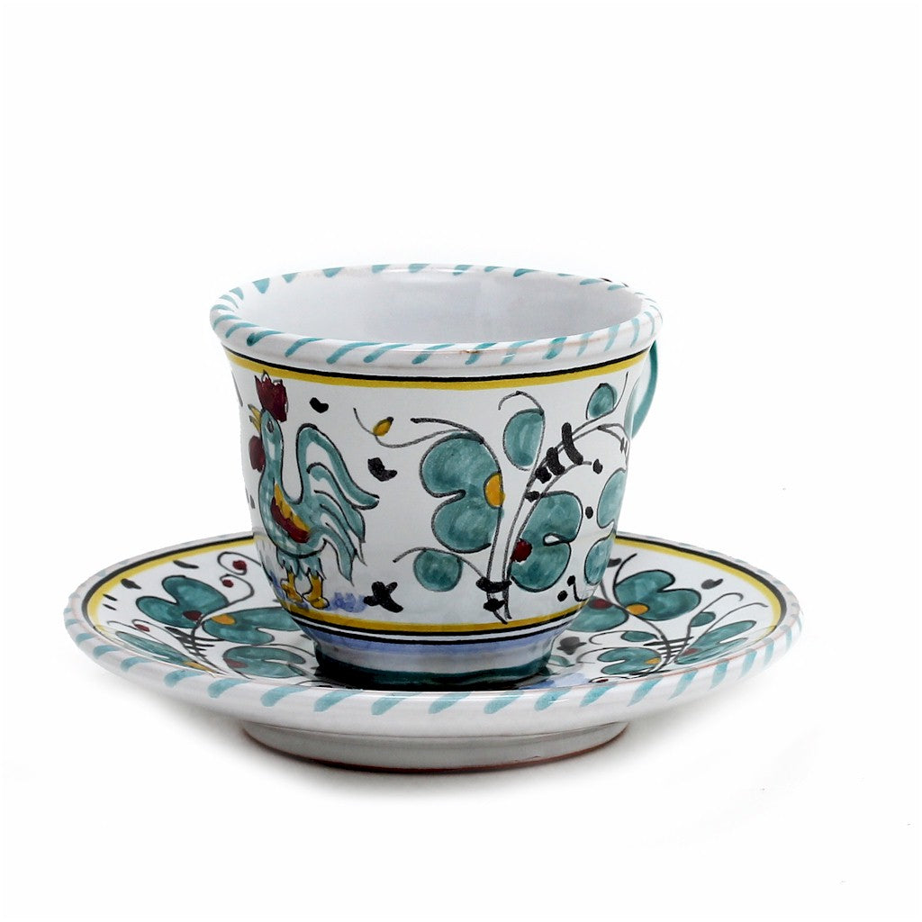ORVIETO GREEN ROOSTER: Espresso cup and Saucer - tops-selection.shop