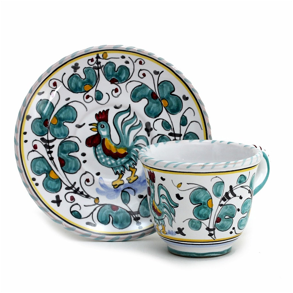 ORVIETO GREEN ROOSTER: Espresso cup and Saucer - tops-selection.shop