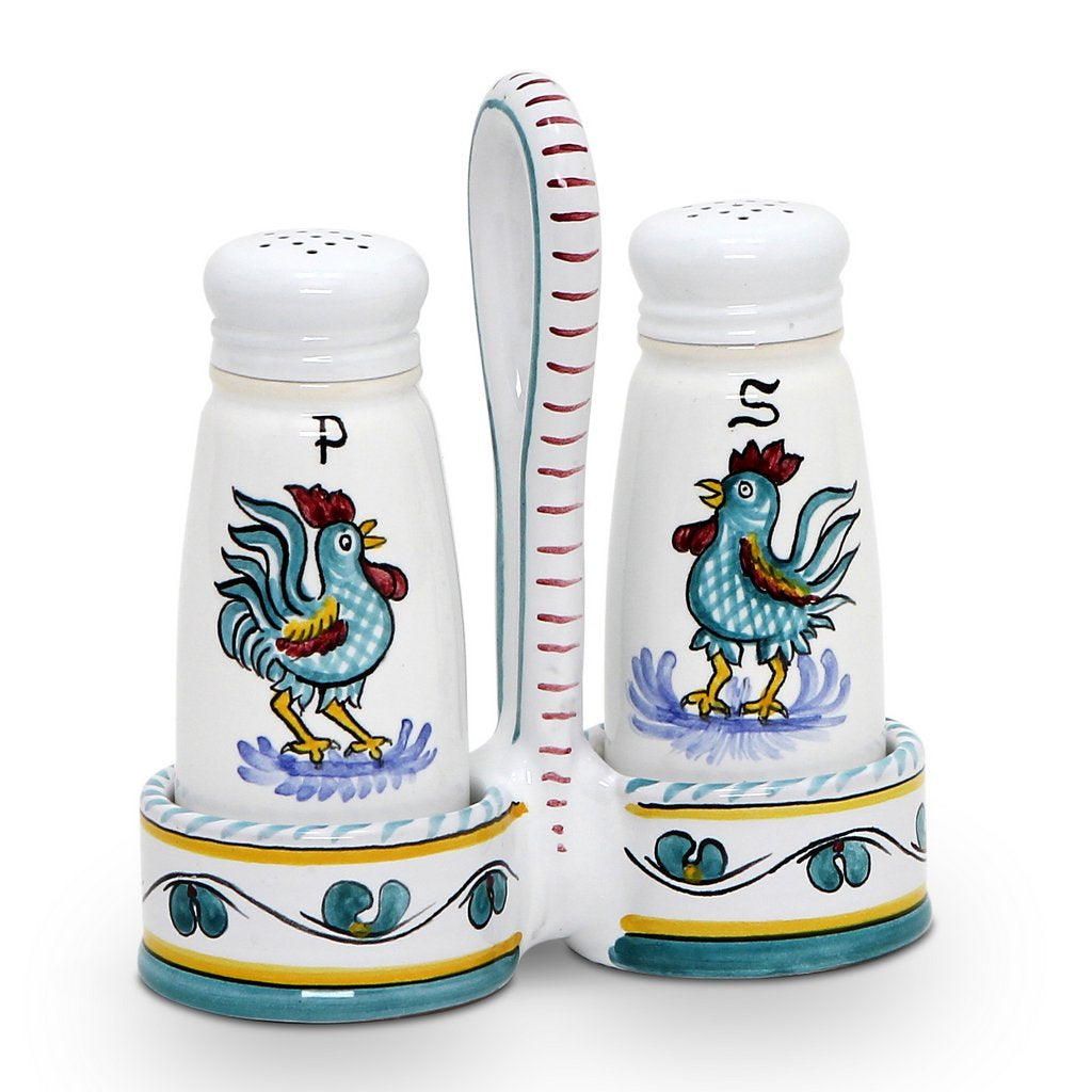 ORVIETO GREEN ROOSTER: Salt and Pepper Cruet [R] - tops-selection.shop
