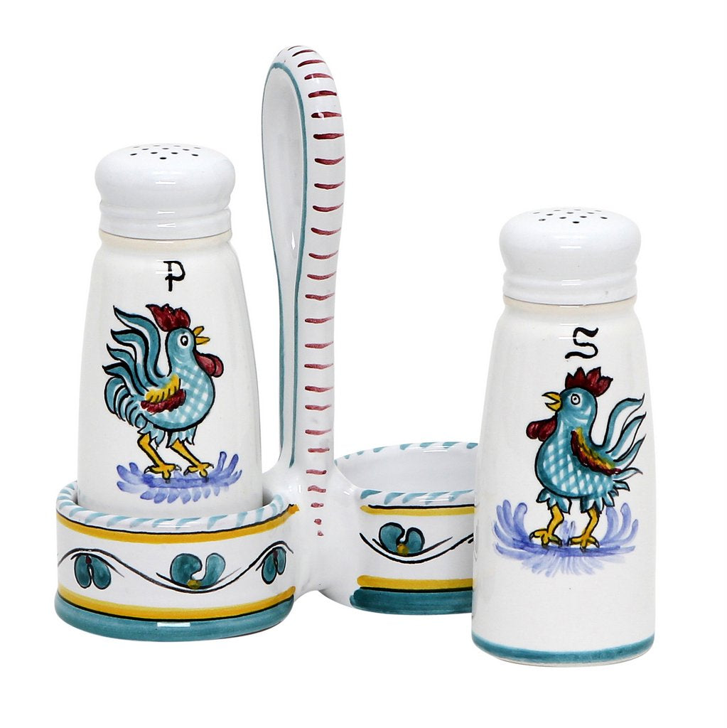 ORVIETO GREEN ROOSTER: Salt and Pepper Cruet [R] - tops-selection.shop