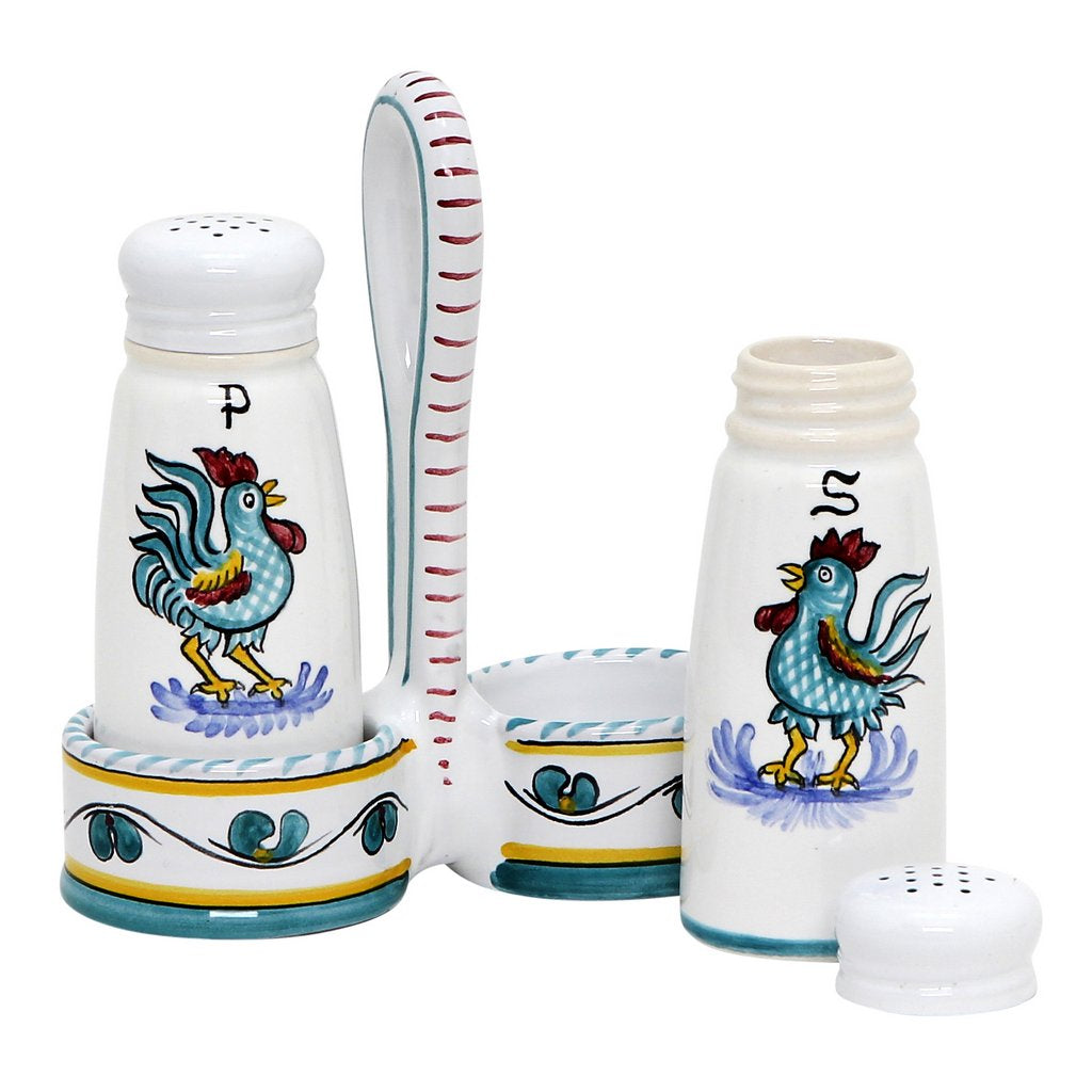 ORVIETO GREEN ROOSTER: Salt and Pepper Cruet [R] - tops-selection.shop