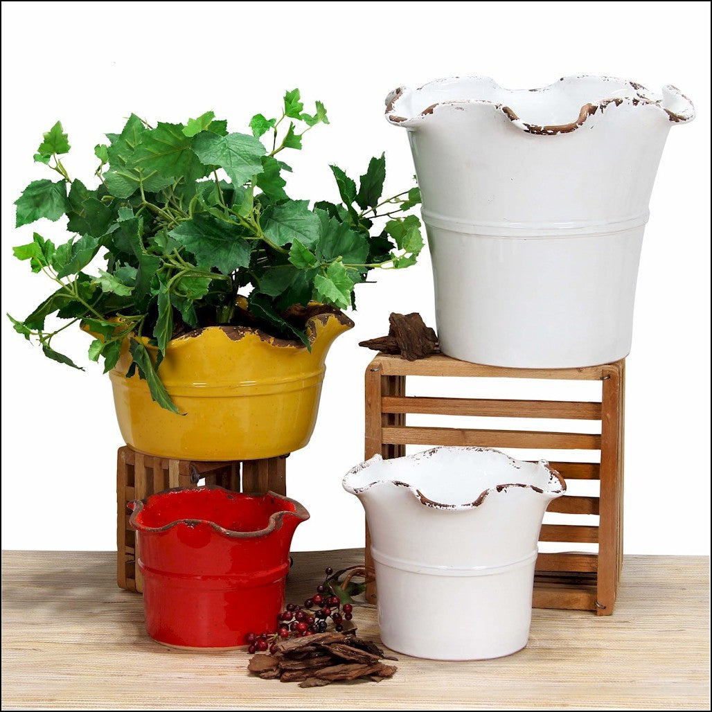 SCAVO Giardini Garden: Medium Planter Vase with fluted rim WHITE - tops-selection.shop