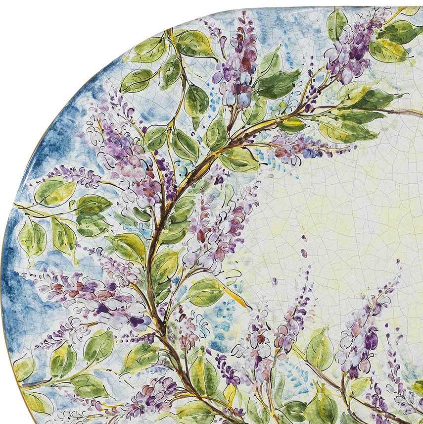 CERAMIC STONE TABLE + IRON BASE: GLICINE Design - Hand Painted in Deruta, Italy. - tops-selection.shop