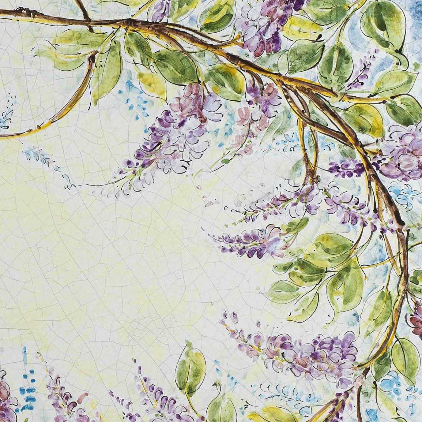 CERAMIC STONE TABLE + IRON BASE: GLICINE Design - Hand Painted in Deruta, Italy. - tops-selection.shop