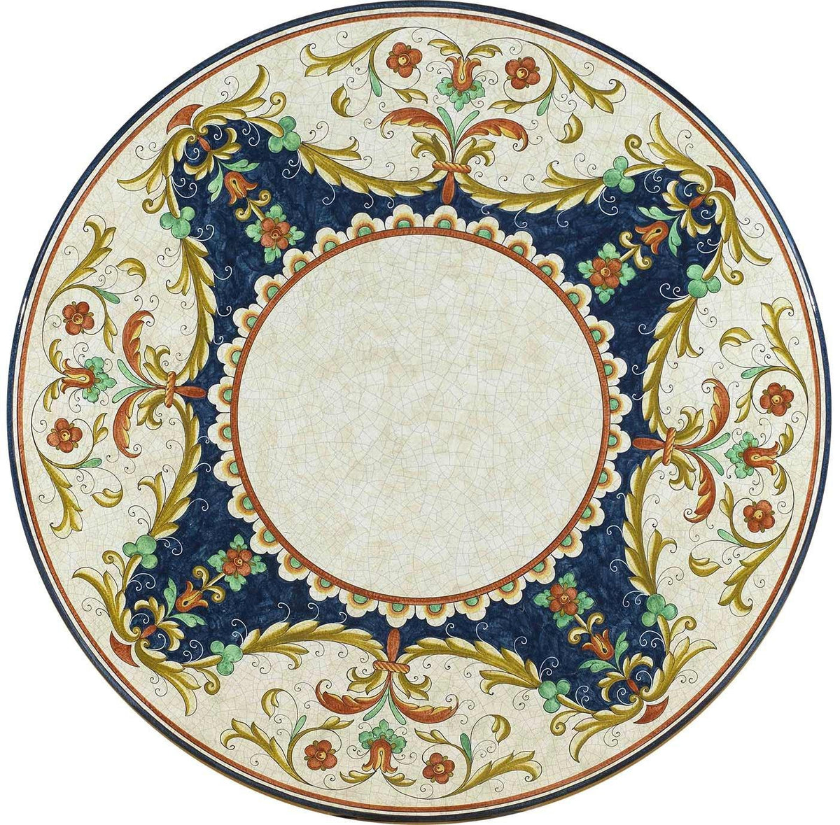 CERAMIC STONE TABLE + IRON BASE: GUBBIO Design^ - Hand Painted in Deruta, Italy. - tops-selection.shop