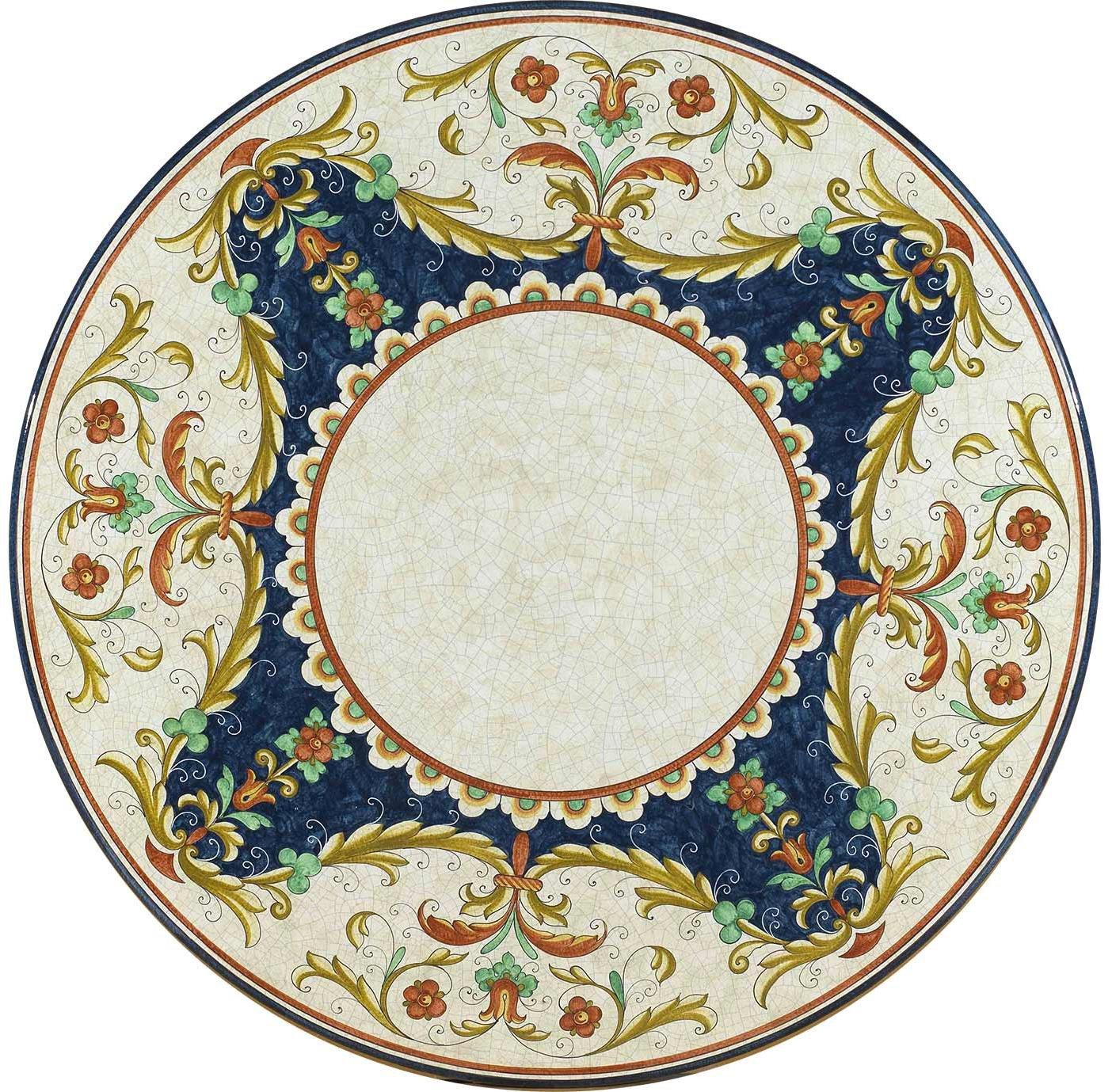 CERAMIC STONE TABLE + IRON BASE: GUBBIO Design^ - Hand Painted in Deruta, Italy. - tops-selection.shop