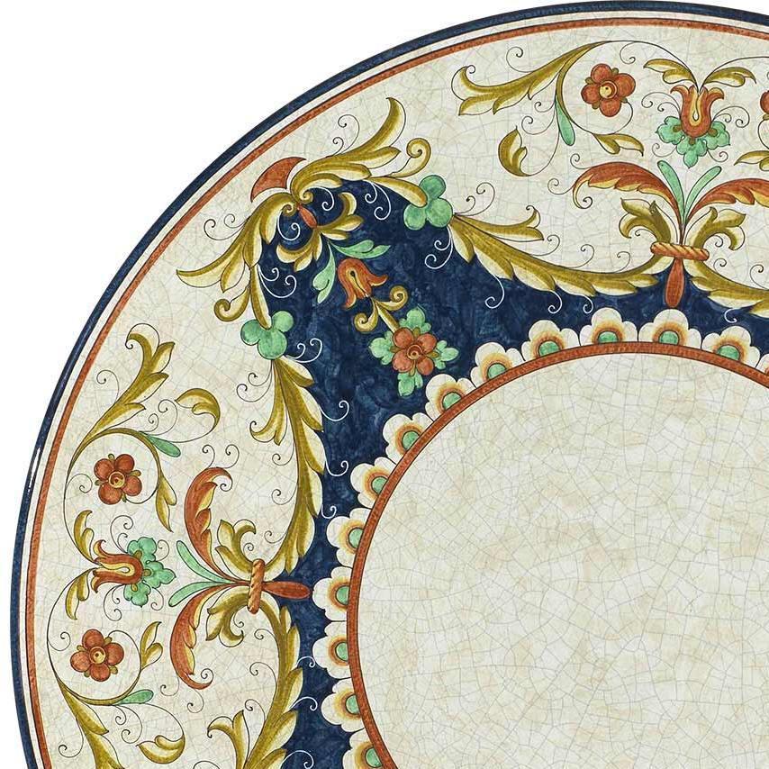 CERAMIC STONE TABLE + IRON BASE: GUBBIO Design^ - Hand Painted in Deruta, Italy. - tops-selection.shop