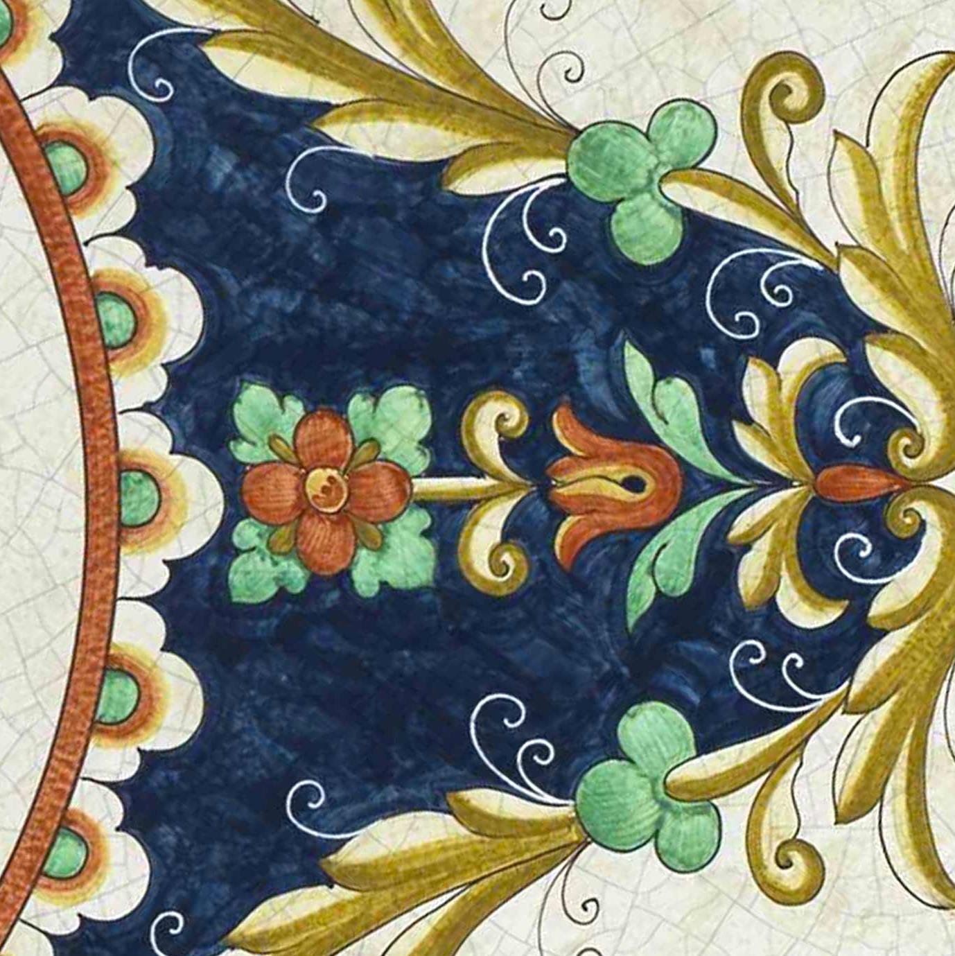 CERAMIC STONE TABLE + IRON BASE: GUBBIO Design^ - Hand Painted in Deruta, Italy. - tops-selection.shop