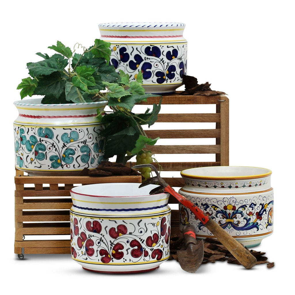 ORVIETO BLUE ROOSTER: Cylindrical Cover Pot - Cachepot Planter (Small) - tops-selection.shop