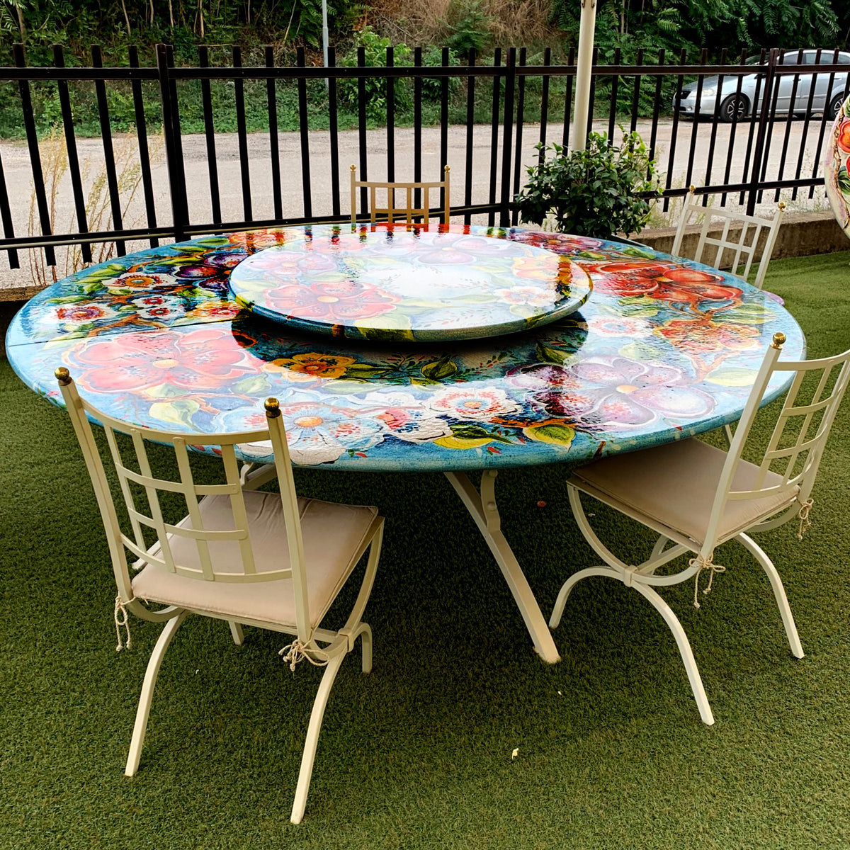 LAZY SUSAN: Ceramic-Stone Rotating Lazy Susan 20" Diam. in Deruta, Italy. - tops-selection.shop