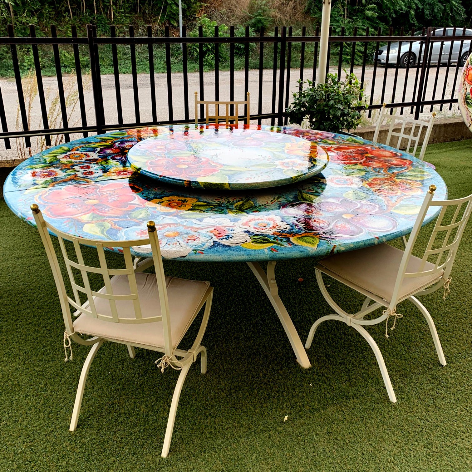 LAZY SUSAN: Ceramic-Stone Rotating Lazy Susan 20" Diam. in Deruta, Italy. - tops-selection.shop