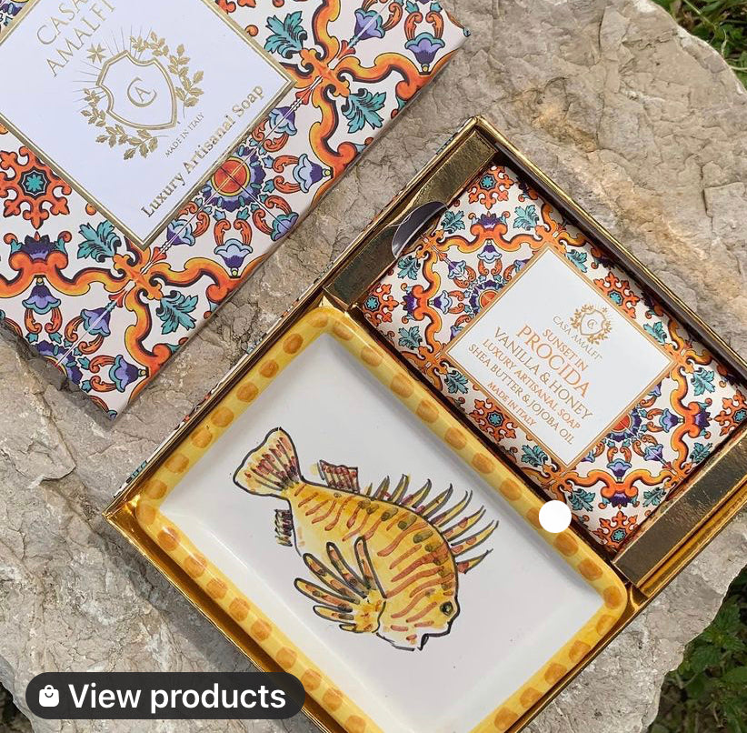 CASA AMALFI SOAPS: Scented Soap Bar with ceramic soap dish - Sunset in Procida Set - tops-selection.shop