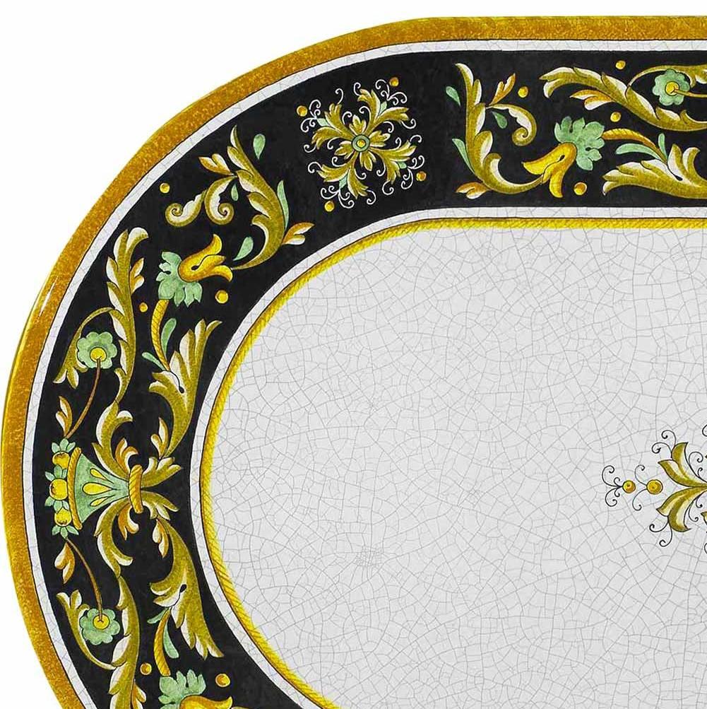 CERAMIC STONE TABLE + IRON BASE: IMPERIA Design^ - Hand Painted in Deruta, Italy. - tops-selection.shop