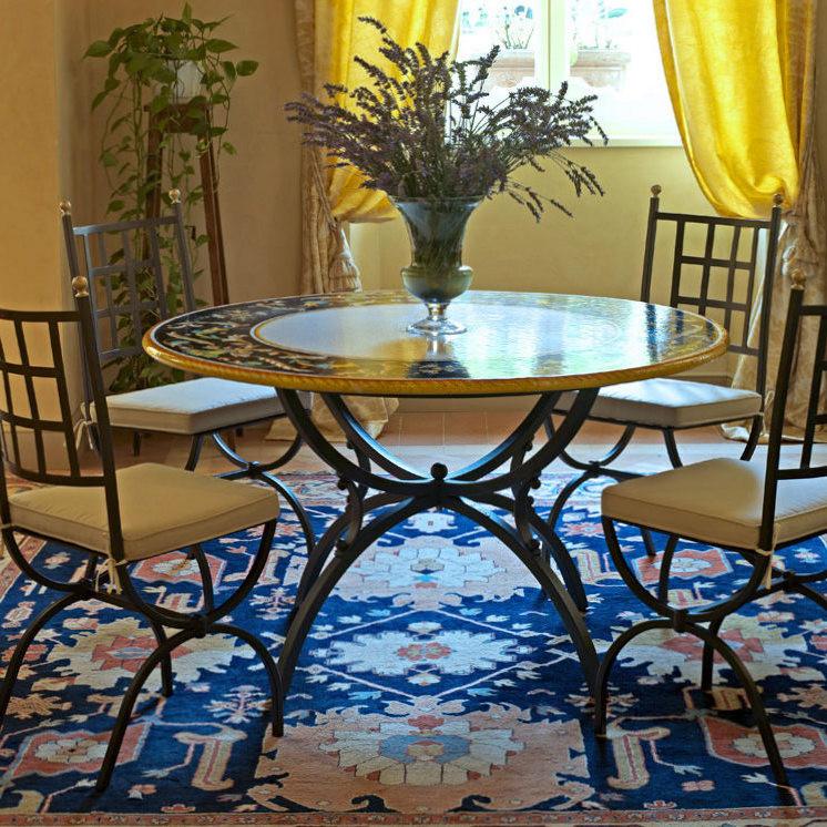 CERAMIC STONE TABLE + IRON BASE: IMPERIA Design^ - Hand Painted in Deruta, Italy. - tops-selection.shop