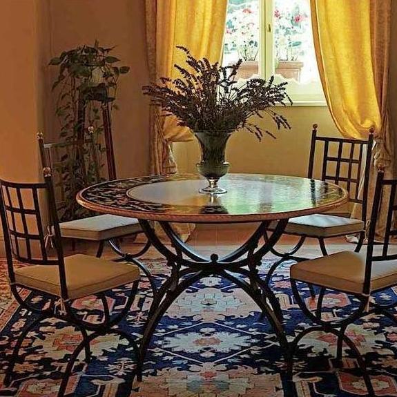 CERAMIC STONE TABLE + IRON BASE: IMPERIA Design^ - Hand Painted in Deruta, Italy. - tops-selection.shop