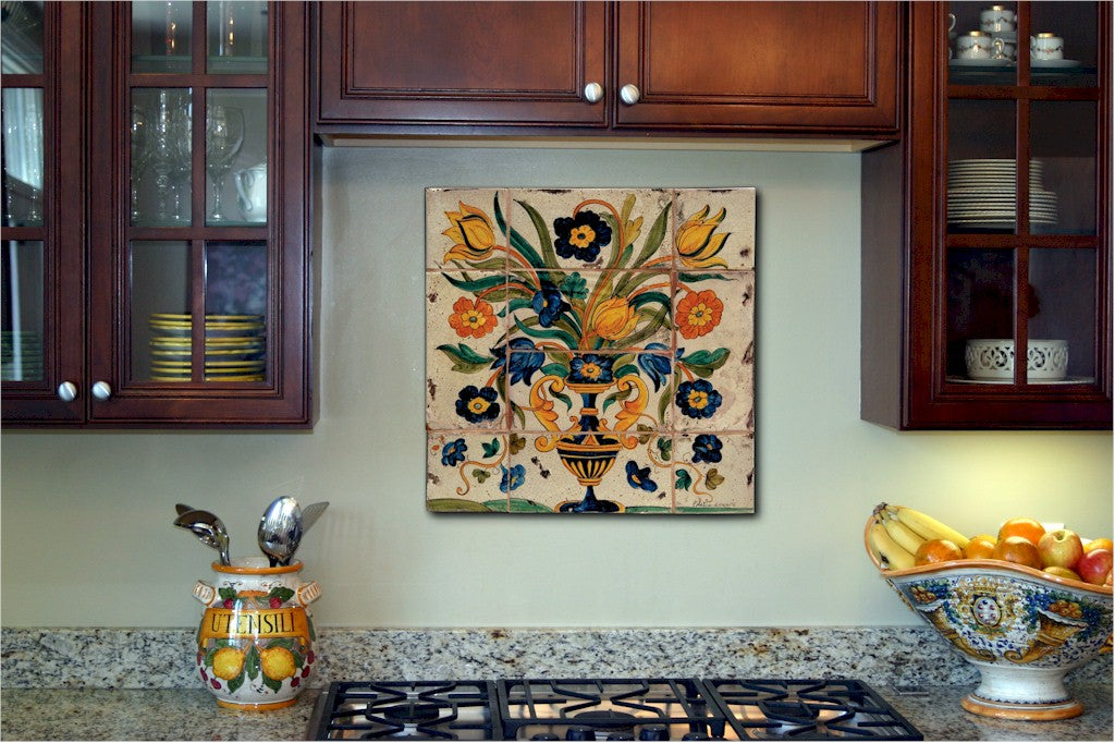 ANTICA DERUTA: WALL PANEL BACKSPLASH VASE OF FLOWER - tops-selection.shop