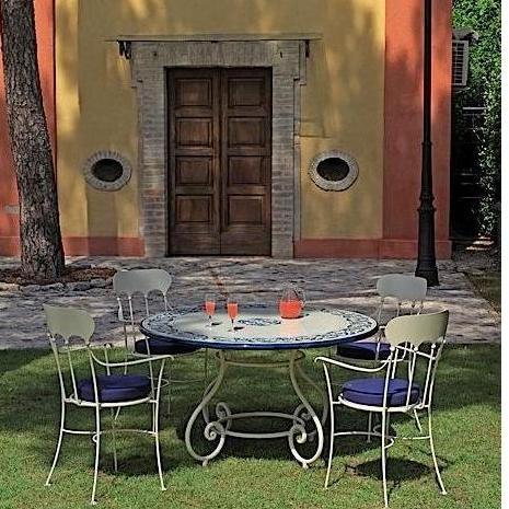 CERAMIC STONE TABLE + IRON BASE: LAS VEGAS Design - Hand Painted in Deruta, Italy. - tops-selection.shop