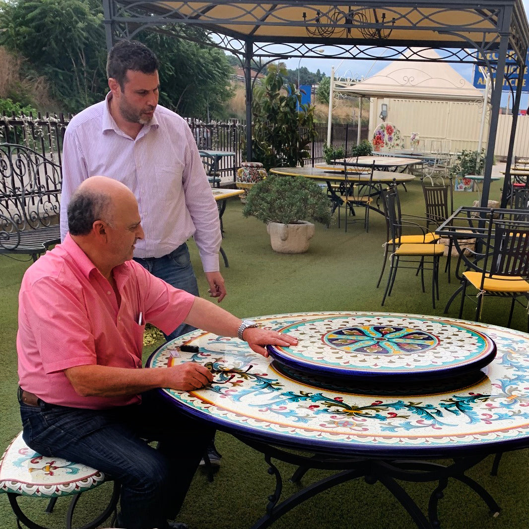 LAZY SUSAN: Ceramic-Stone Rotating Lazy Susan 46" Diam. in Deruta, Italy. - tops-selection.shop