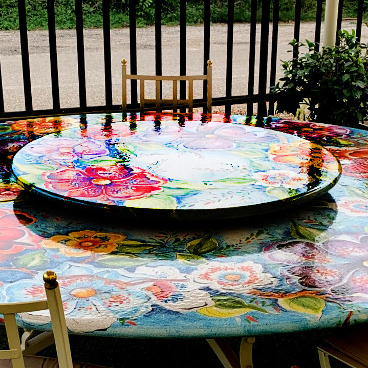 LAZY SUSAN: Ceramic-Stone Rotating Lazy Susan 46" Diam. in Deruta, Italy. - tops-selection.shop