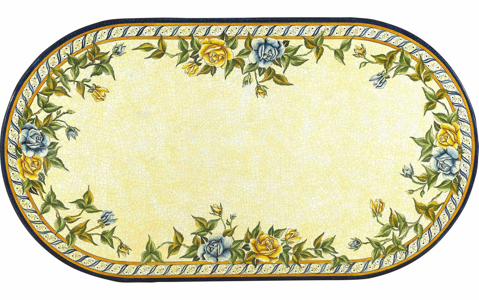 CERAMIC STONE TABLE + IRON BASE: LIVIGNO Design^ - Hand Painted in Deruta, Italy. - tops-selection.shop