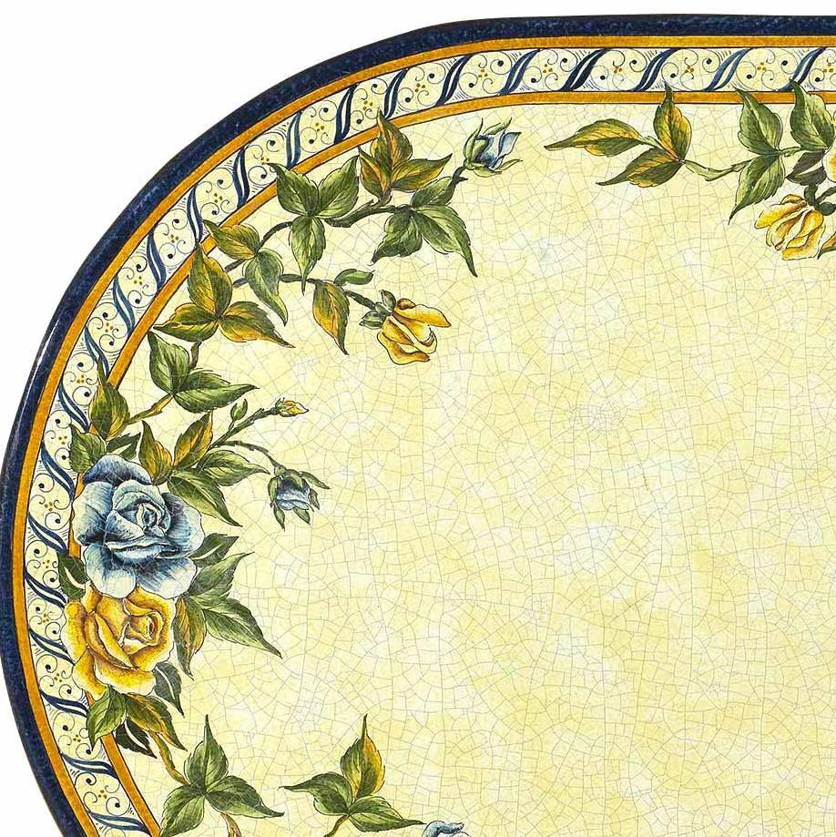 CERAMIC STONE TABLE + IRON BASE: LIVIGNO Design^ - Hand Painted in Deruta, Italy. - tops-selection.shop