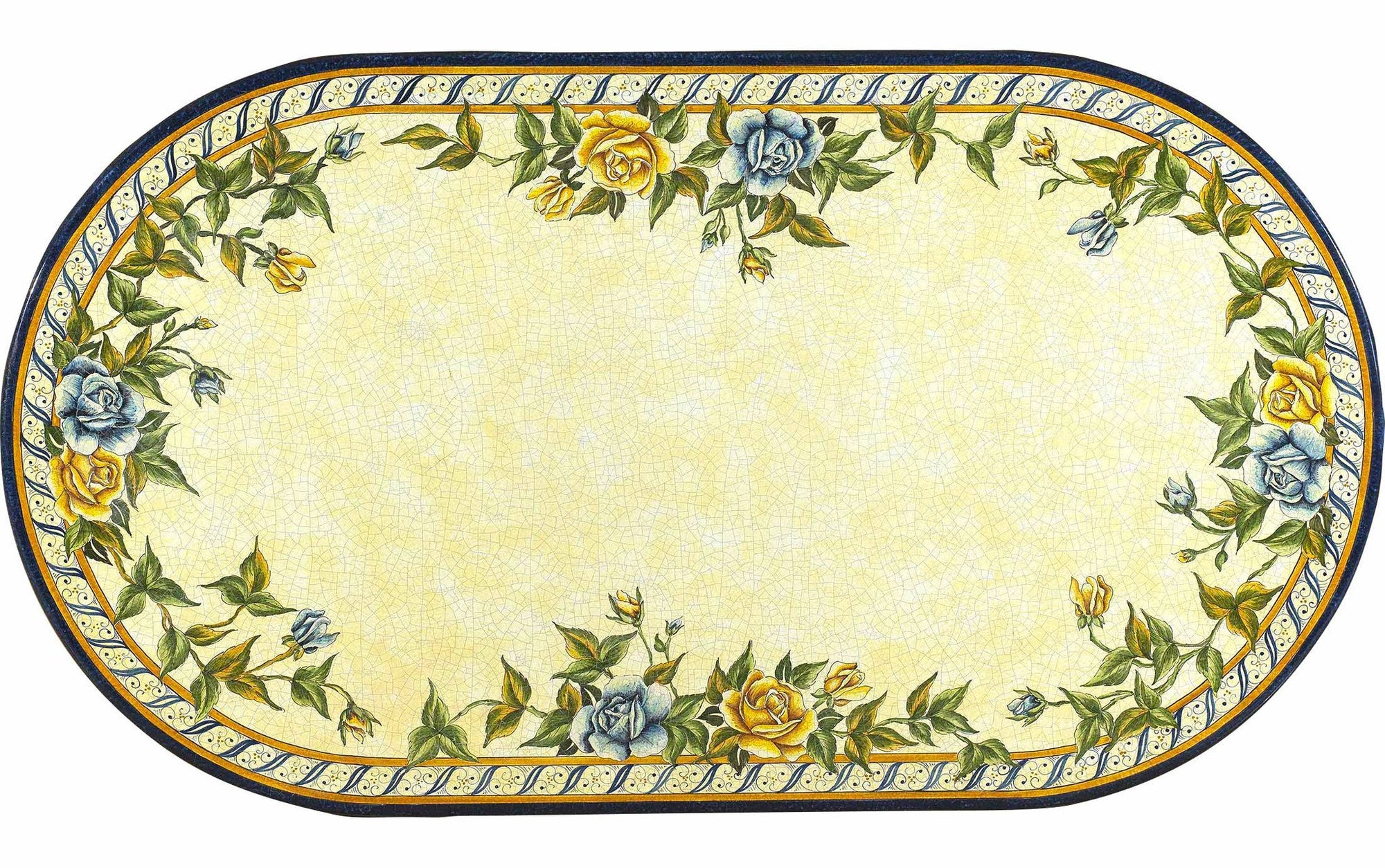 CERAMIC STONE TABLE + IRON BASE: LIVIGNO Design^ - Hand Painted in Deruta, Italy. - tops-selection.shop