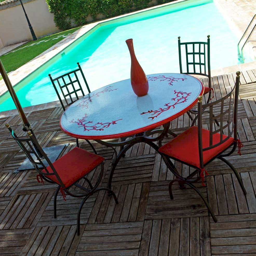 CERAMIC STONE TABLE + IRON BASE: LOS ANGELES Design - Hand Painted in Deruta, Italy. - tops-selection.shop