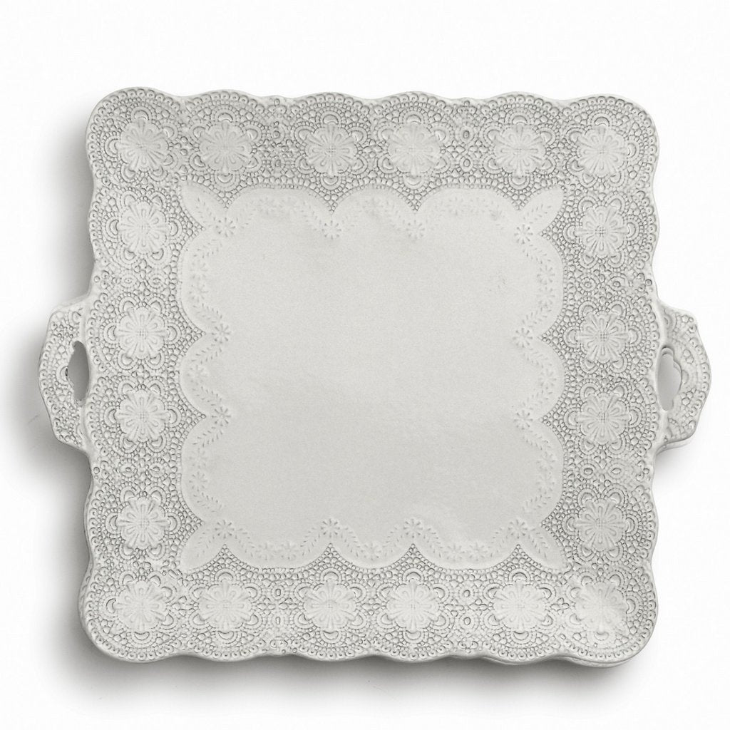 ARTE ITALICA: Merletto Antique Square Platter with Handles - tops-selection.shop