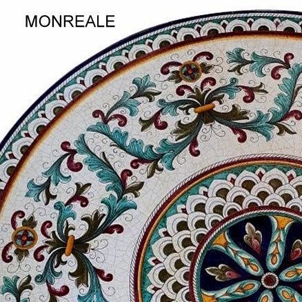 END SIDE TABLE ROUND: Ceramic-Stone top on iron base (28" Diam. x 20" High.) in Deruta, Italy. - tops-selection.shop