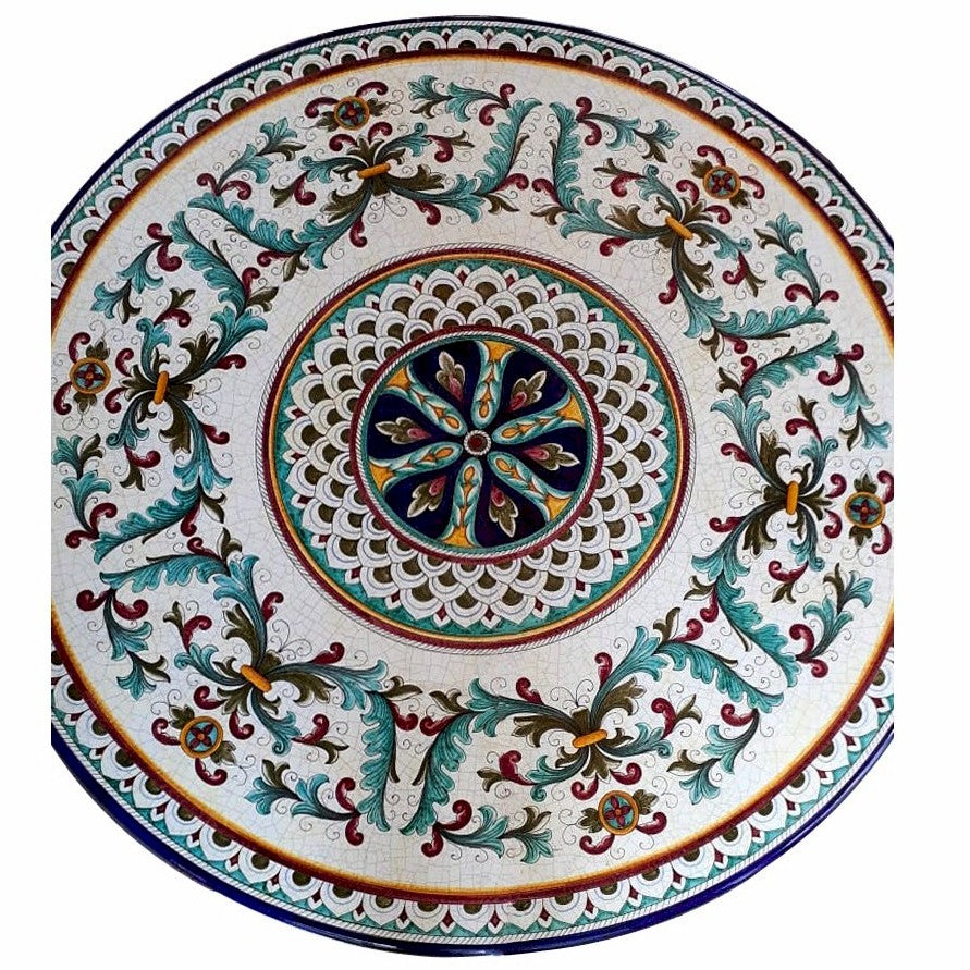 CERAMIC STONE TABLE + IRON BASE: MONREALE Design^- Hand Painted - tops-selection.shop