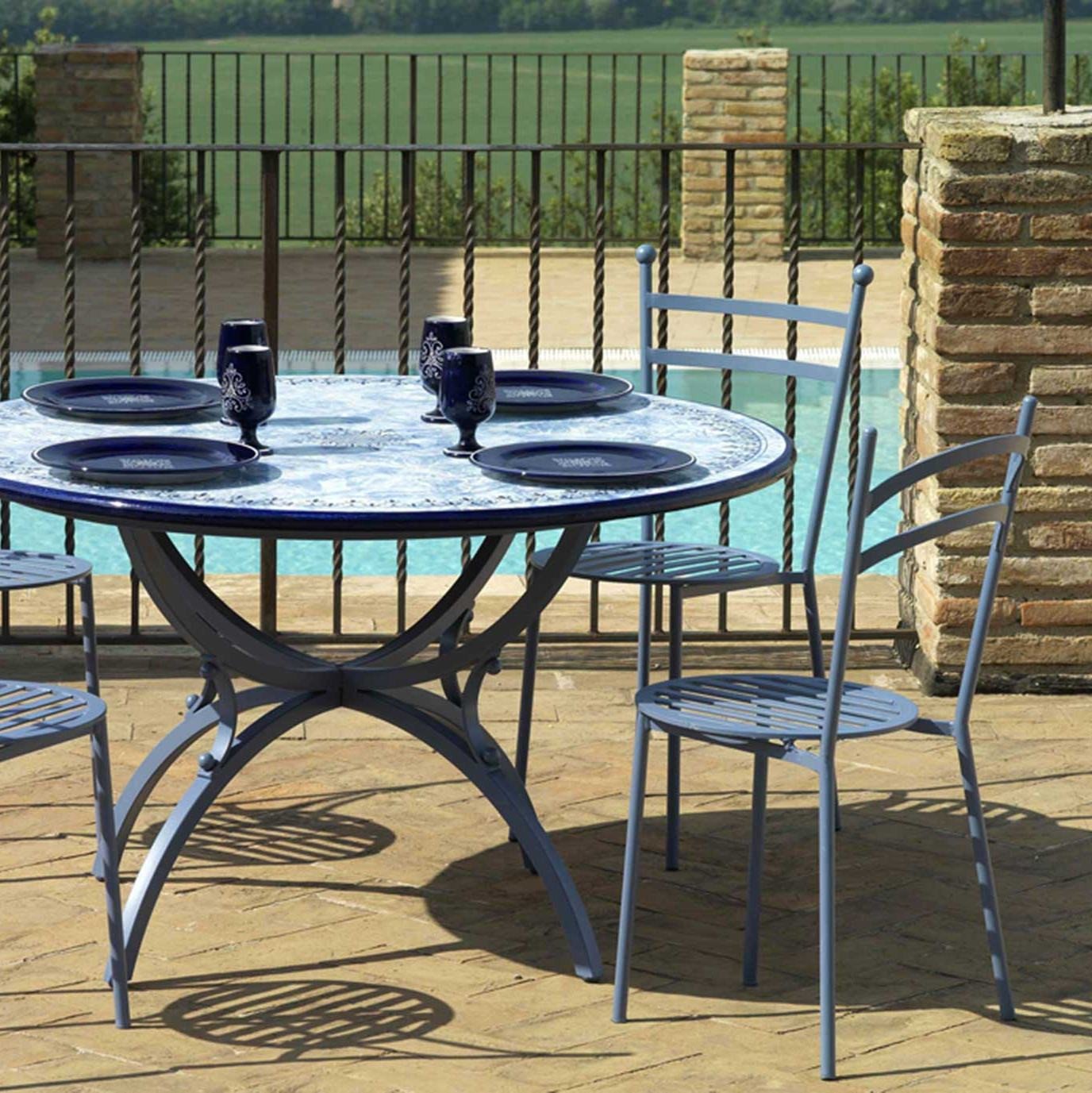 CERAMIC STONE TABLE + IRON BASE: MARSIGLIA Design - Hand Painted in Deruta, Italy. - tops-selection.shop