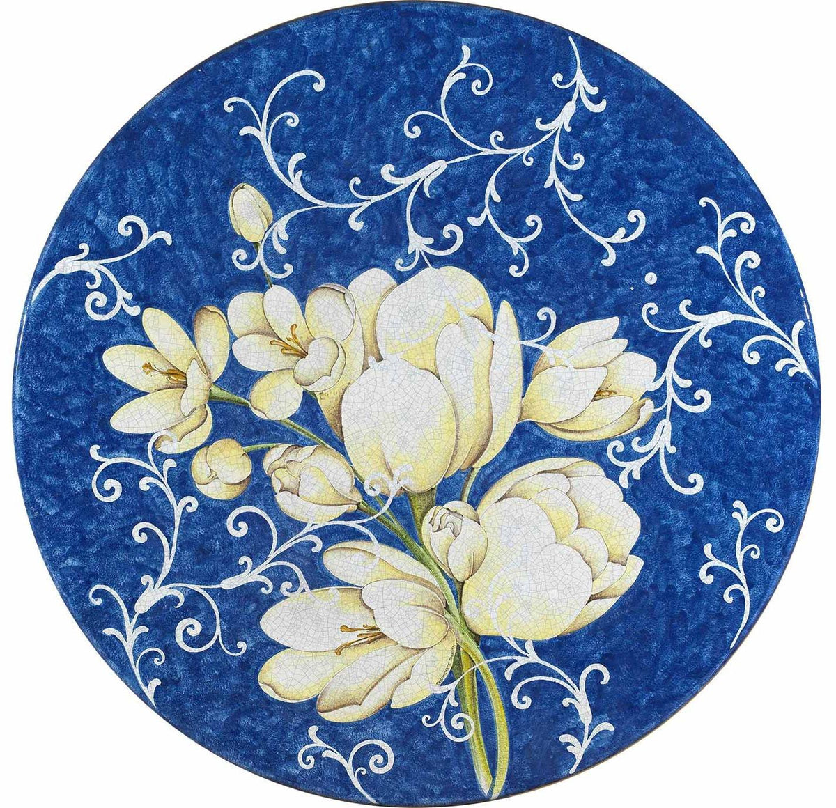 CERAMIC STONE TABLE + IRON BASE: MONTECARLO Design^ - Hand Painted in Deruta, Italy. - tops-selection.shop