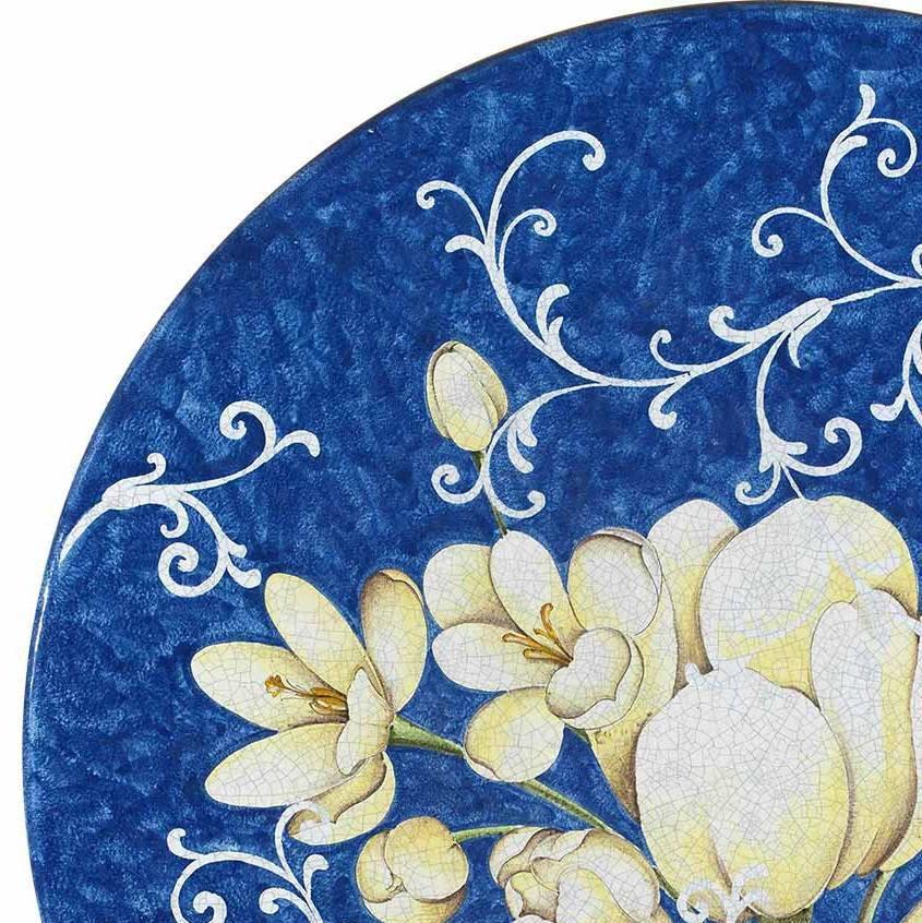 CERAMIC STONE TABLE + IRON BASE: MONTECARLO Design^ - Hand Painted in Deruta, Italy. - tops-selection.shop