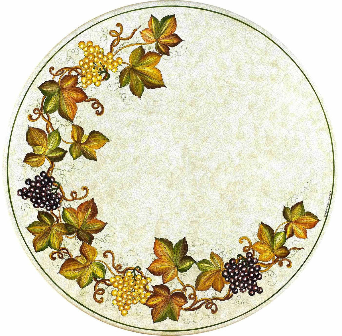 CERAMIC STONE TABLE + IRON BASE: MONTEFALCO Design - Hand Painted in Deruta, Italy. - tops-selection.shop