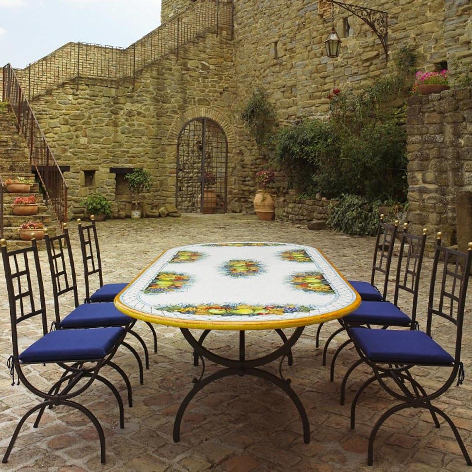 CERAMIC STONE TABLE + IRON BASE: NAPOLI Design - Hand Painted  ^ in Deruta, Italy. - tops-selection.shop