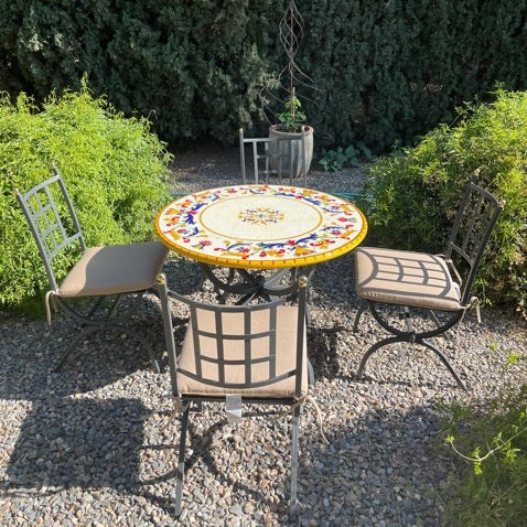 CERAMIC STONE TABLE + IRON BASE: RICCO DERUTA Design^ - Hand Painted in Deruta, Italy. - tops-selection.shop
