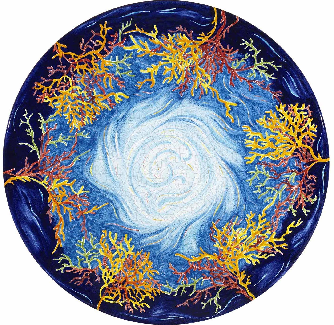 CERAMIC STONE TABLE + IRON BASE: NIZZA Design - Hand Painted in Deruta, Italy. - tops-selection.shop