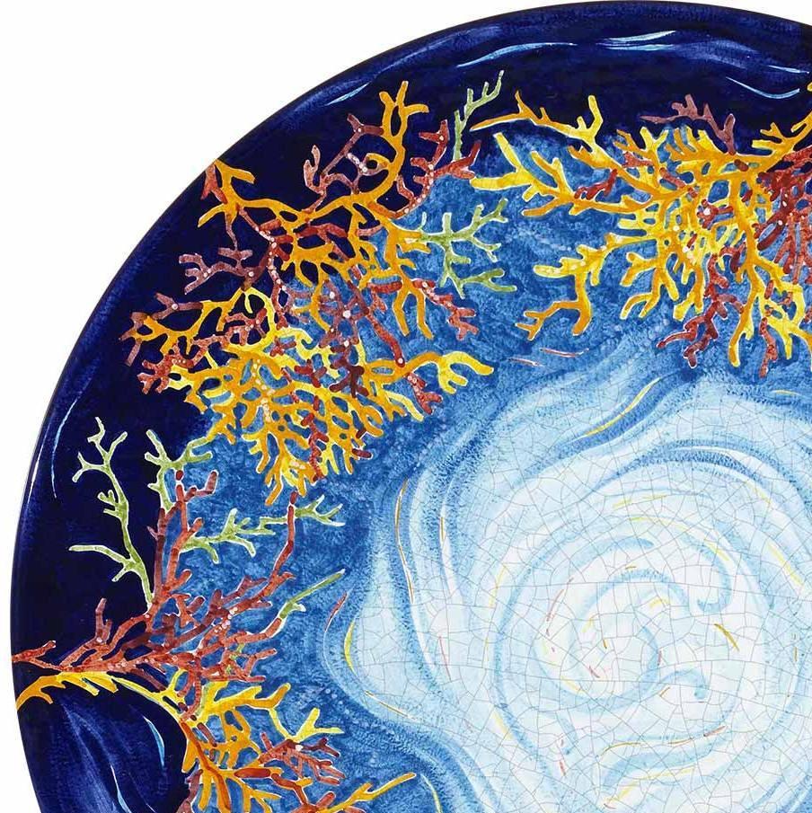 CERAMIC STONE TABLE + IRON BASE: NIZZA Design - Hand Painted in Deruta, Italy. - tops-selection.shop