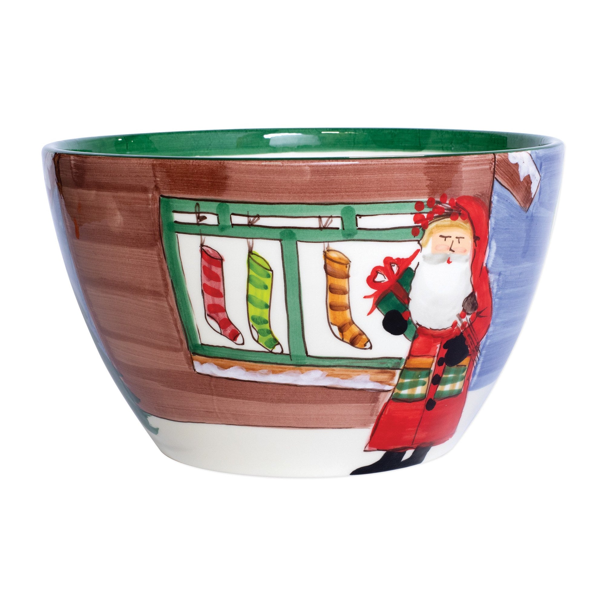 VIETRI: Old St. Nick Large Deep Bowl - Santa w/ Stockings - tops-selection.shop