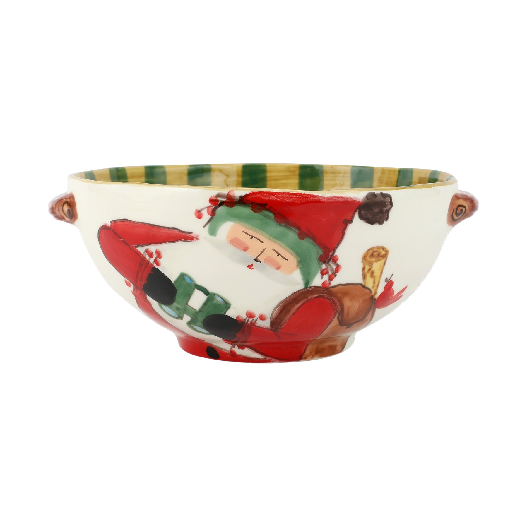VIETRI: Old St Nick Handled Bowl w/Bird Watcher - tops-selection.shop
