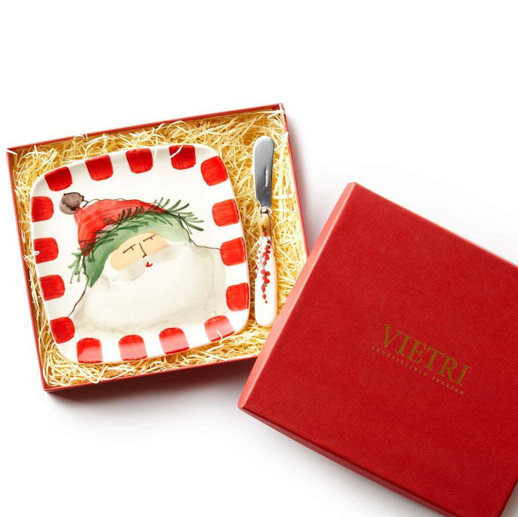 VIETRI: Old St Nick Square Plate with Spreader (In Gift Box) - tops-selection.shop