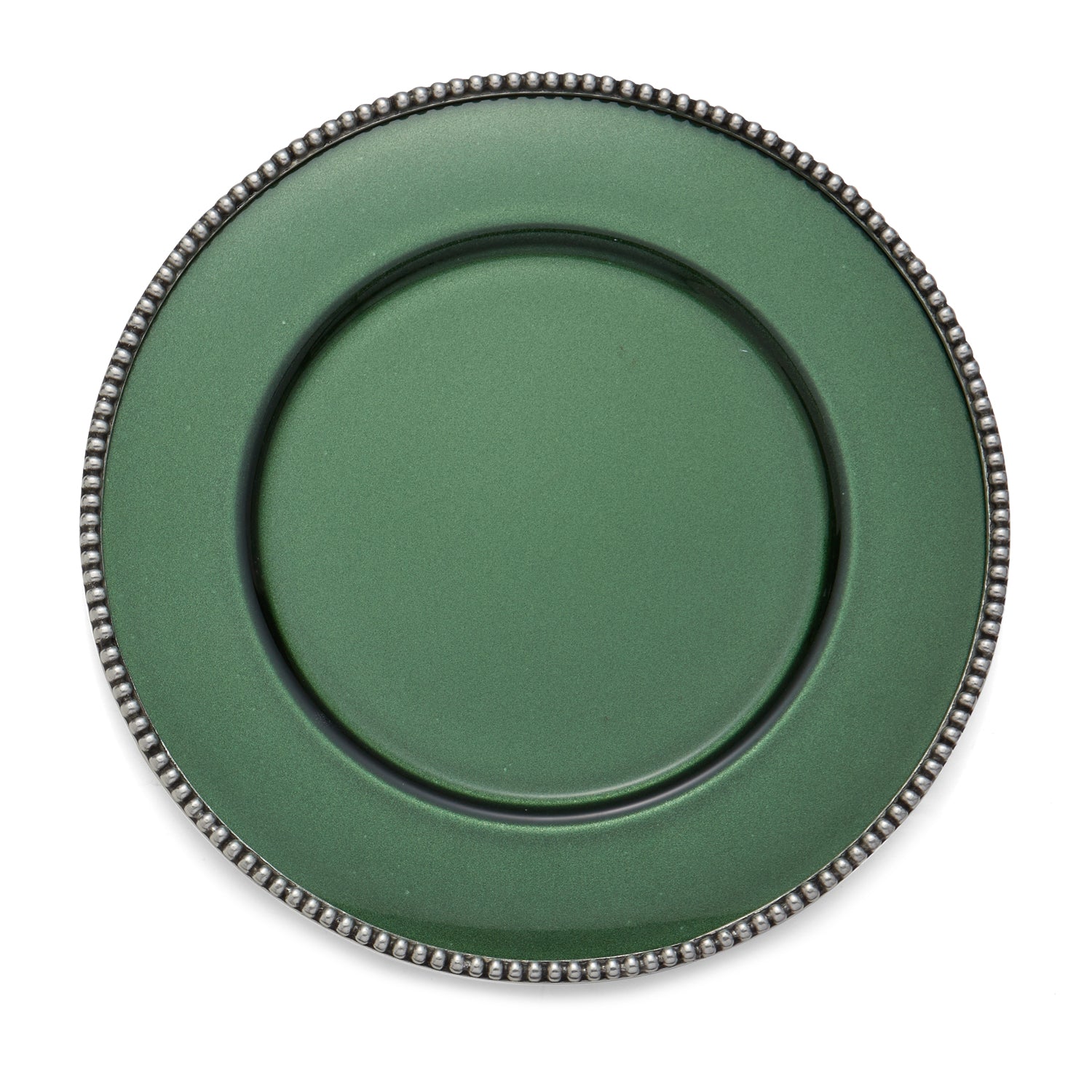 ARTE ITALICA: Perla Beaded Glass/Metal Charger Green/Silver [R] - tops-selection.shop